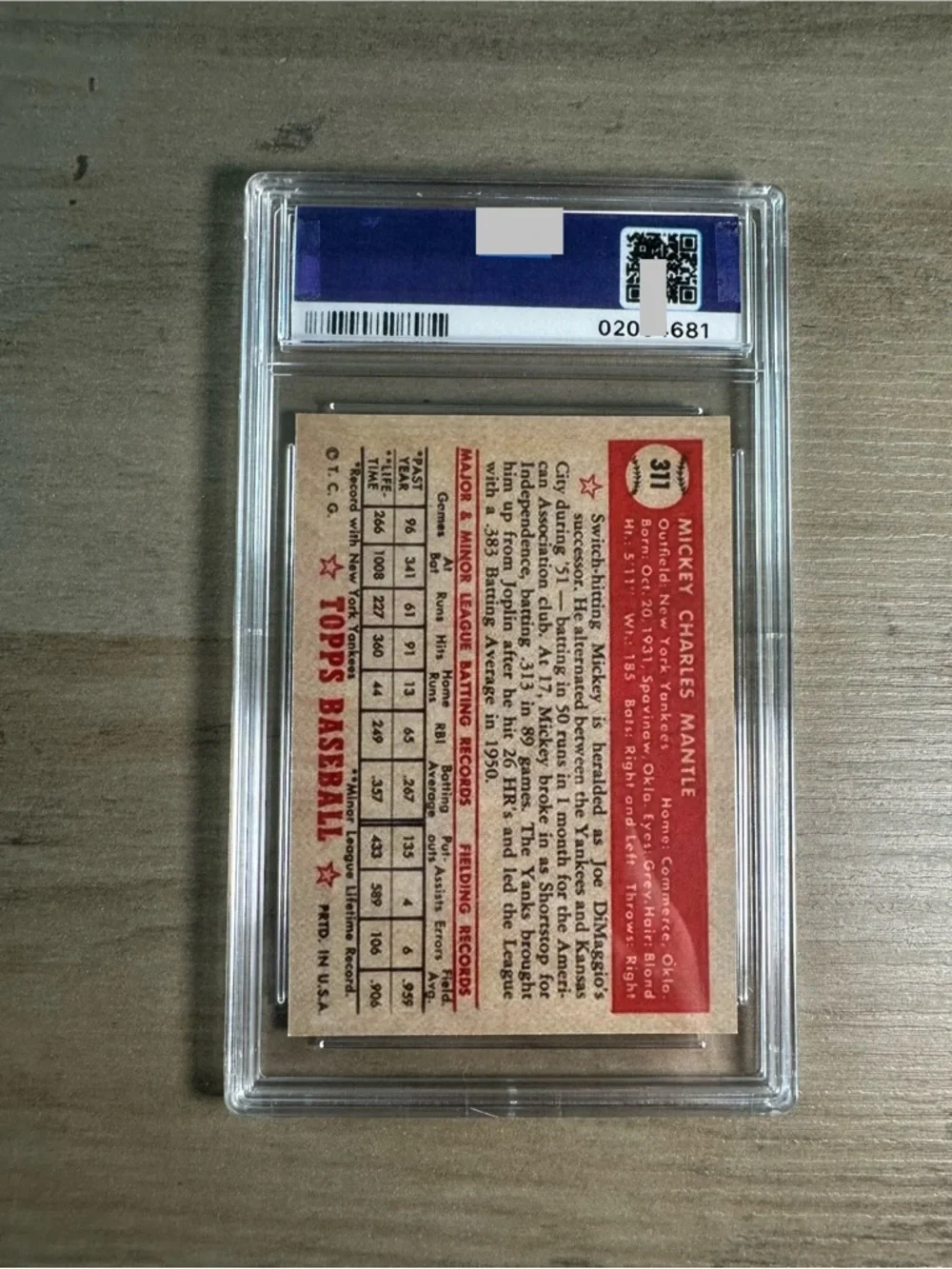 Mickey Mantle Signed Rookie 1952 Topps #311 Gem Mint 10 Novelty Baseball Card. - Picture 2 of 2